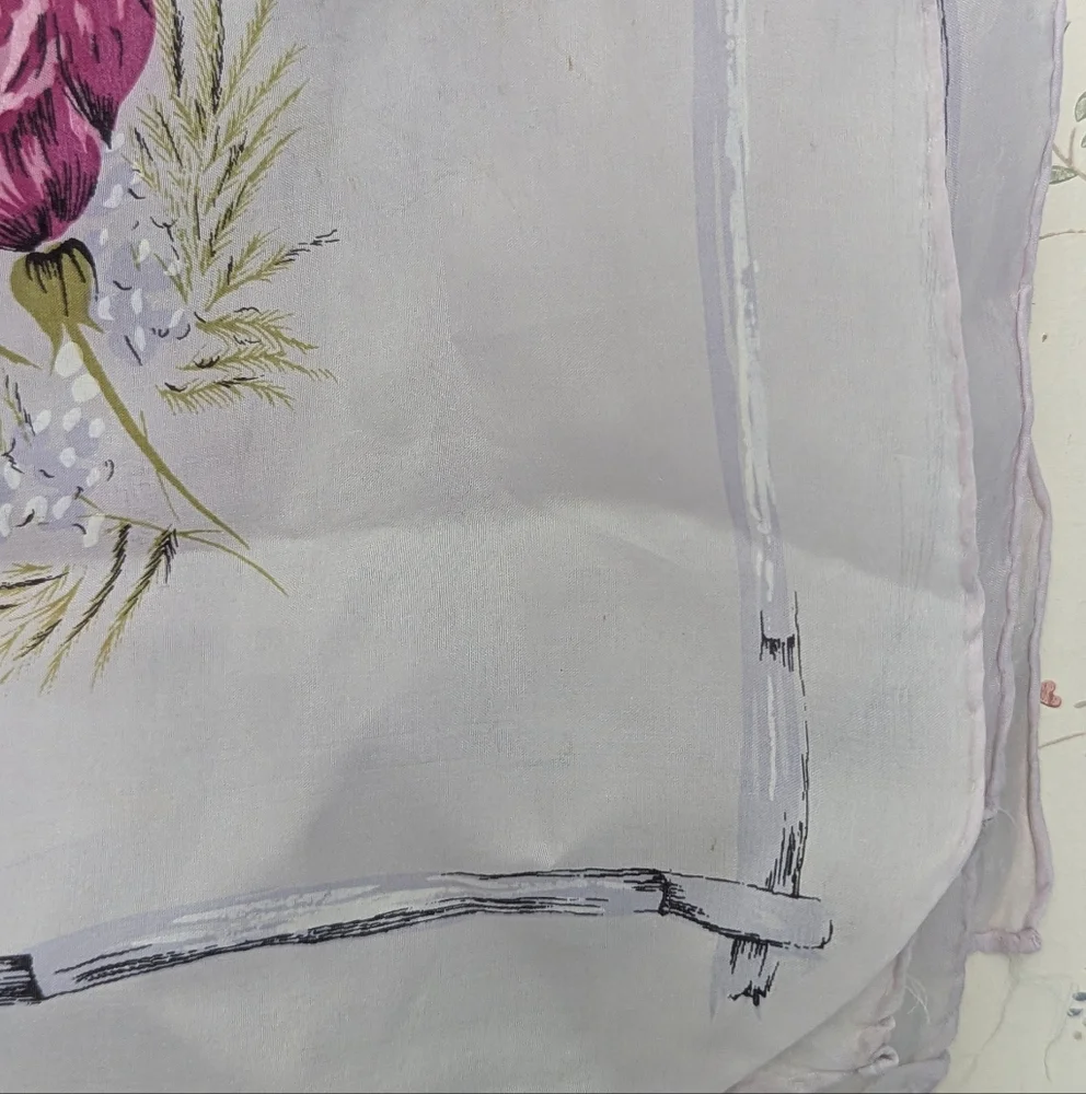 Vintage Silk Floral Sheer Scarf 30
